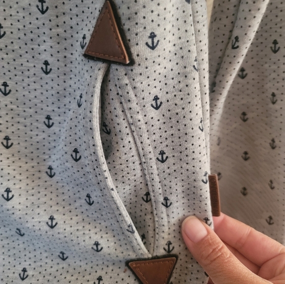 Naketano Grey Anchor and Navy Micro Dots Hoodie with Rope Cord, Size Small - Picture 4 of 11